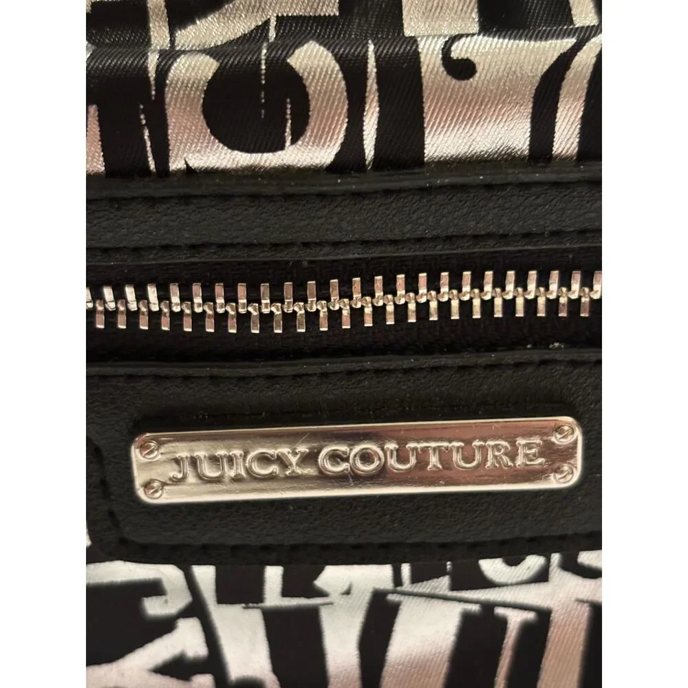 Juicy Couture Y2K Metallic Silver And Black Mini Backpack With Multi Pockets